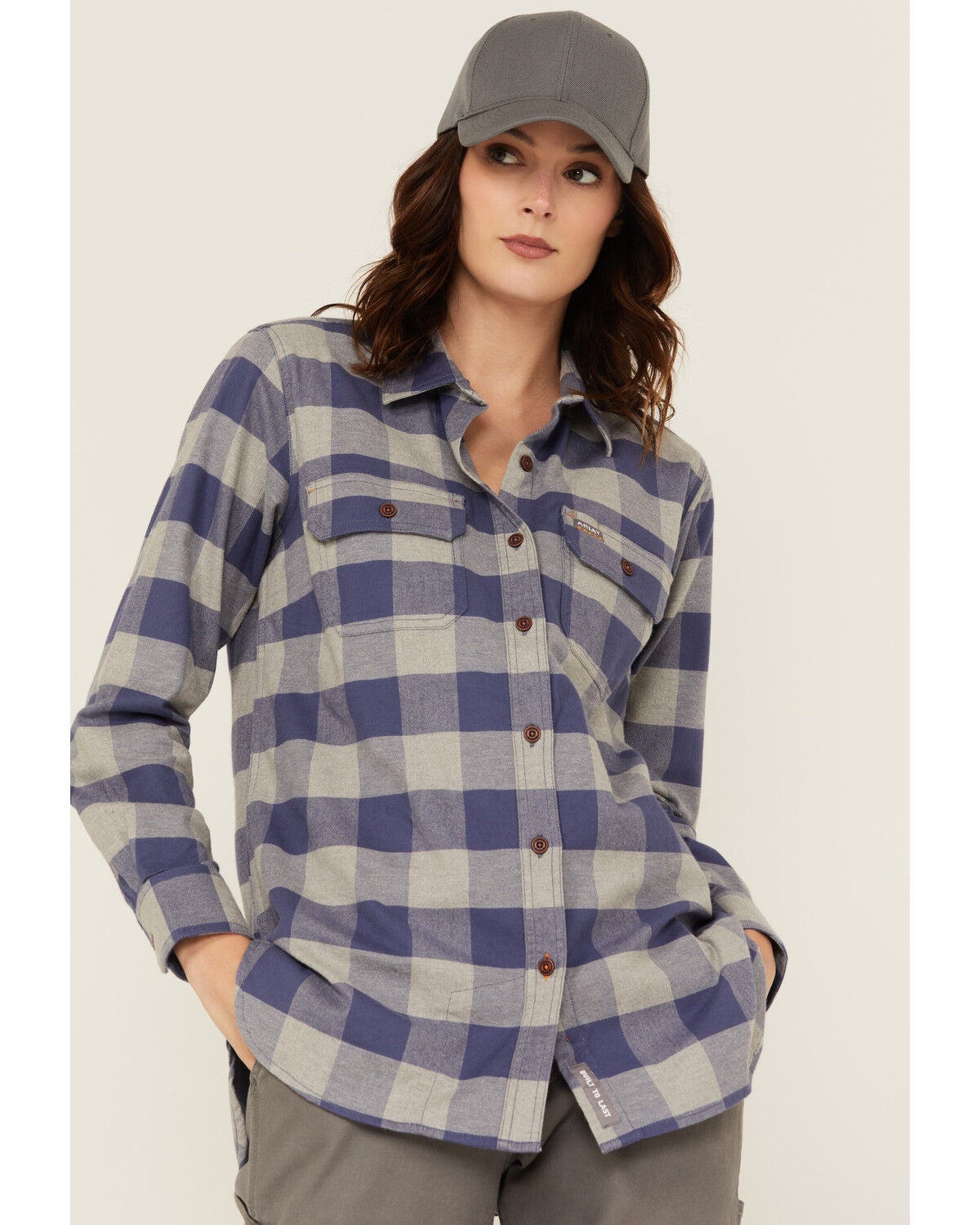 Ariat Women's Rebar Tunic Long Sleeve Button-Down Flannel Work Shirt, Blue, hi-res