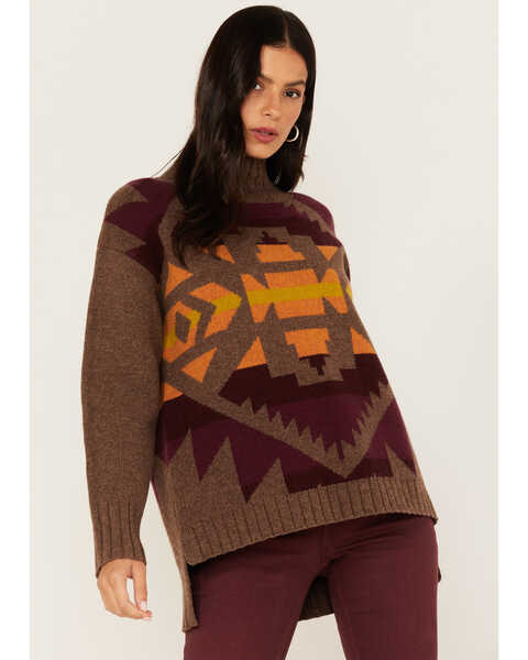 Pendleton Women's Mixed Print Western Sweater, Medium Brown, hi-res