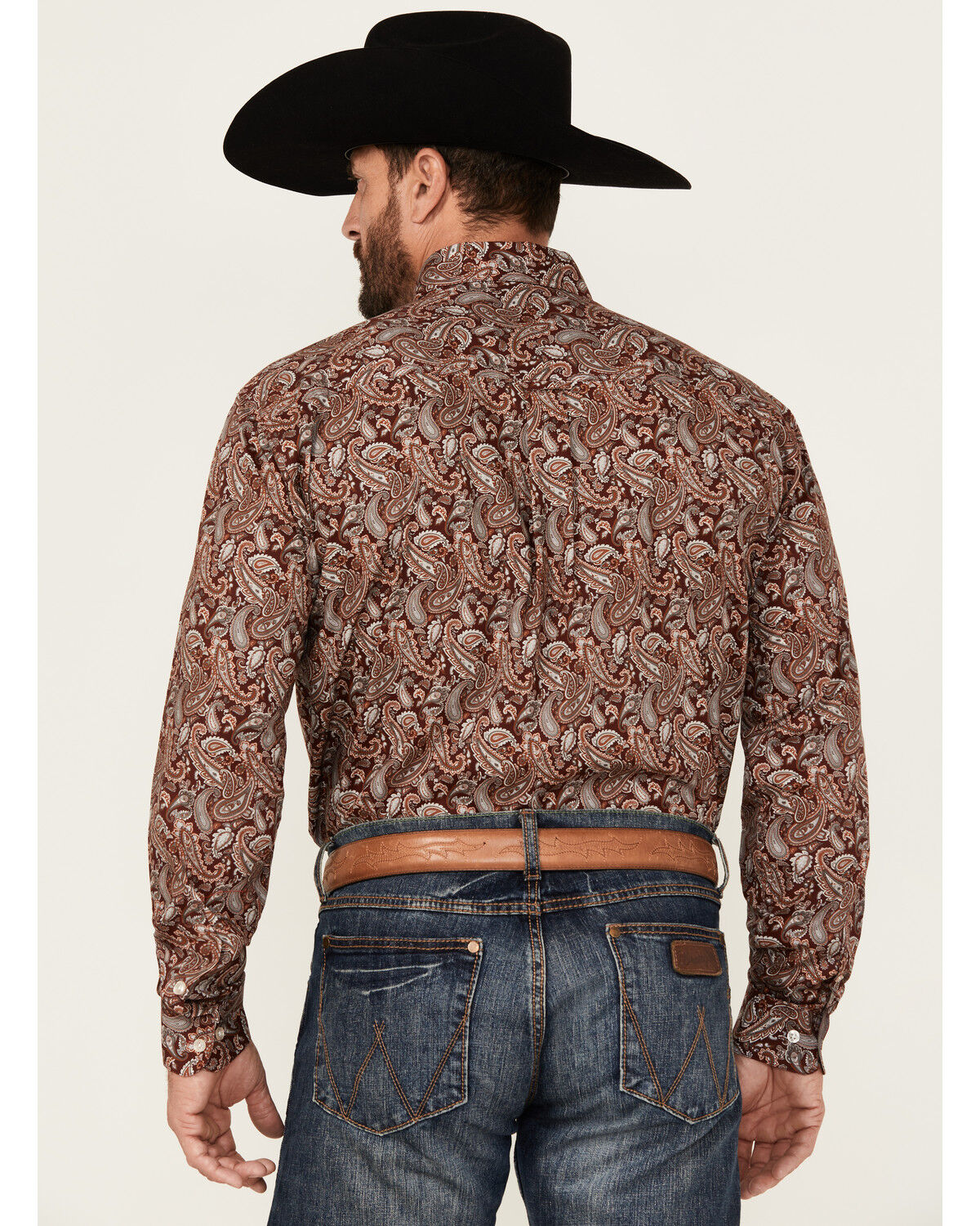 Image #4 - Roper Men's Amarillo Paisley Print Long Sleeve Button-Down Western Shirt, Wine, hi-res