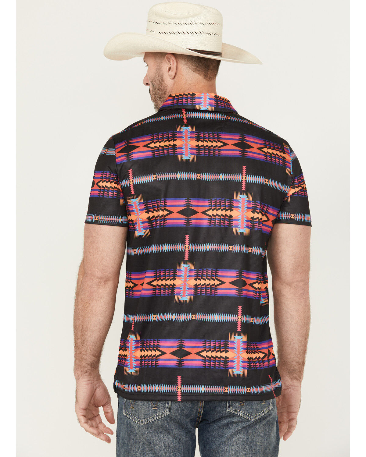 Image #4 - Rock & Roll Denim Men's Boot Barn Exclusive Southwestern Print Short Sleeve Polo, Black, hi-res