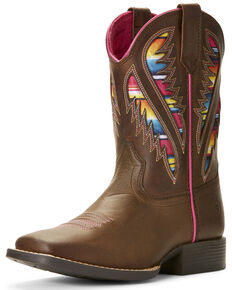 Ariat Girls' VentTEK Quickdraw Serape Western Boots - Wide Square Toe, Brown, hi-res
