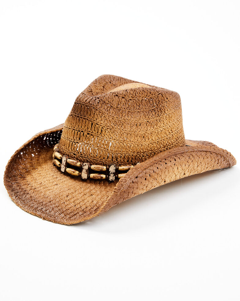 Shyanne Women's Caz Rustic Bead Braided Western Straw Hat, Tan, hi-res