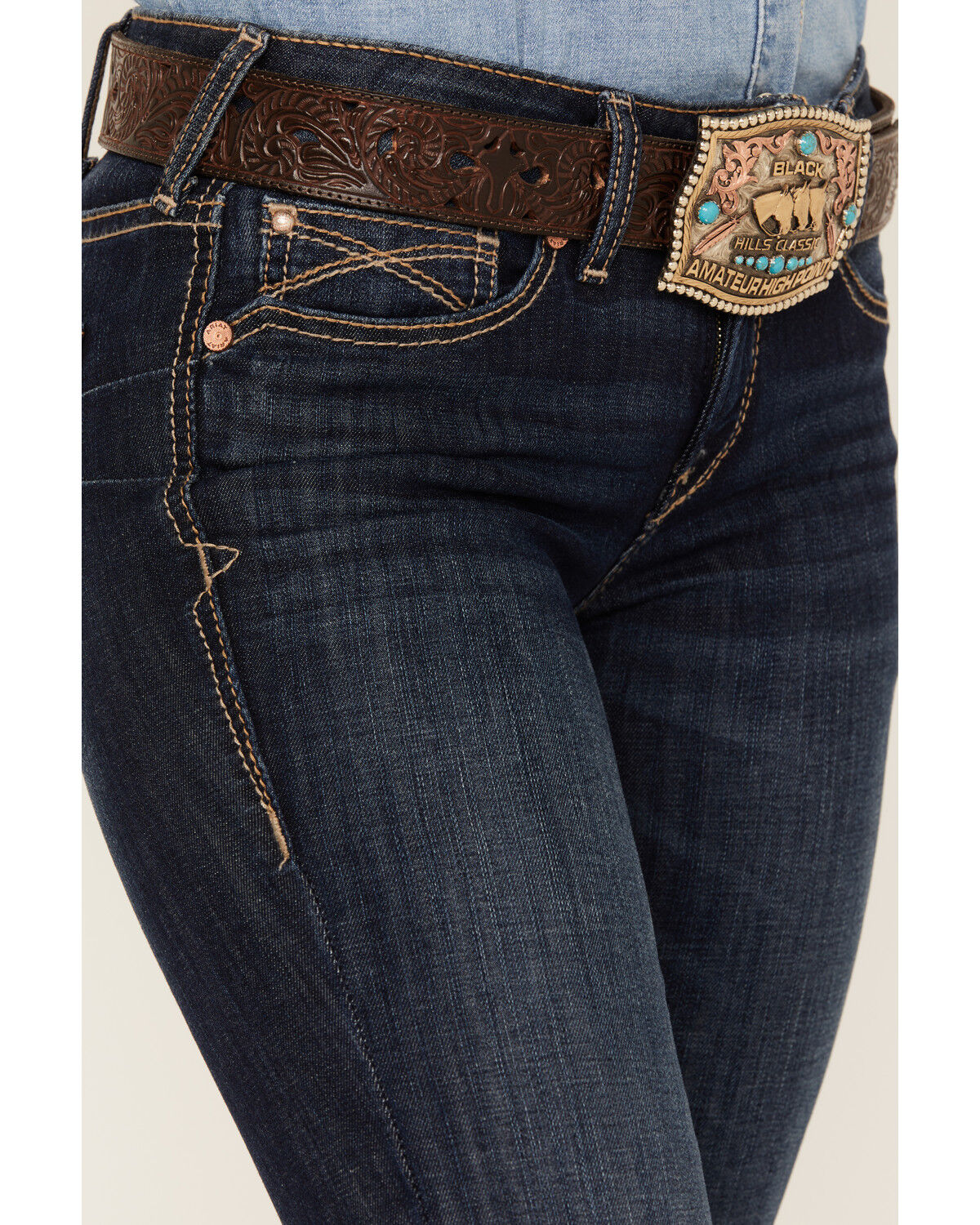Image #4 - Ariat Women's Perfect Rise Greta Stretch Straight Jeans, Dark Wash, hi-res