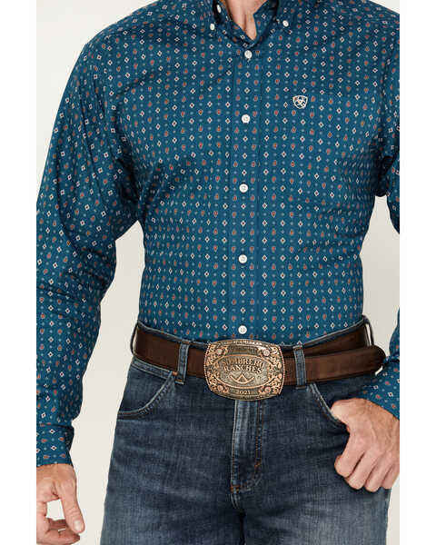 Image #3 - Ariat Men's Garrick Wrinkle Free Southwestern Paisley Print Long Sleeve Button-Down Shirt - Big , Blue, hi-res