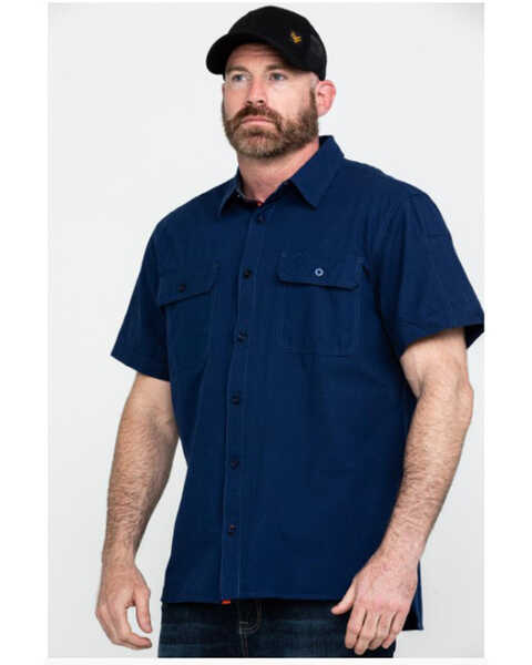 Hawx Men's Solid Navy Yarn Dye Two Pocket Short Sleeve Work Shirt - Big , Navy, hi-res