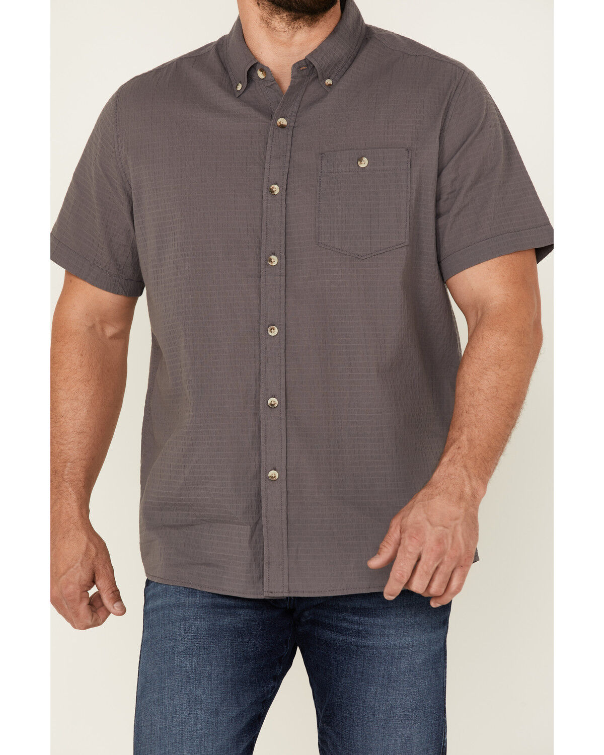 Image #3 - North River Men's Seersucker Short Sleeve Button Down Western Shirt, Grey, hi-res