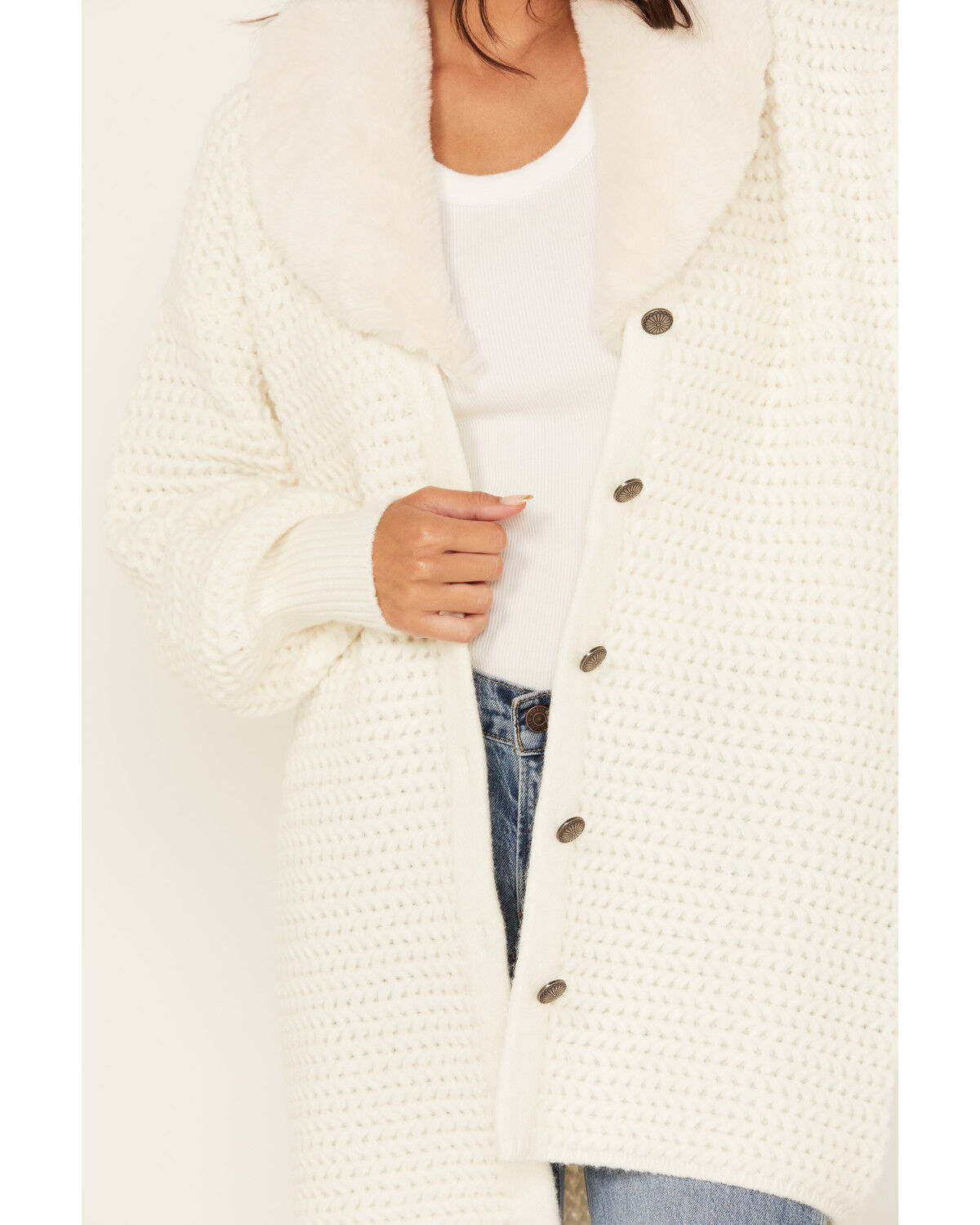 Image #4 - Shyanne Women's Chunky Fit Fur Trim Cardigan Sweater, Off White, hi-res