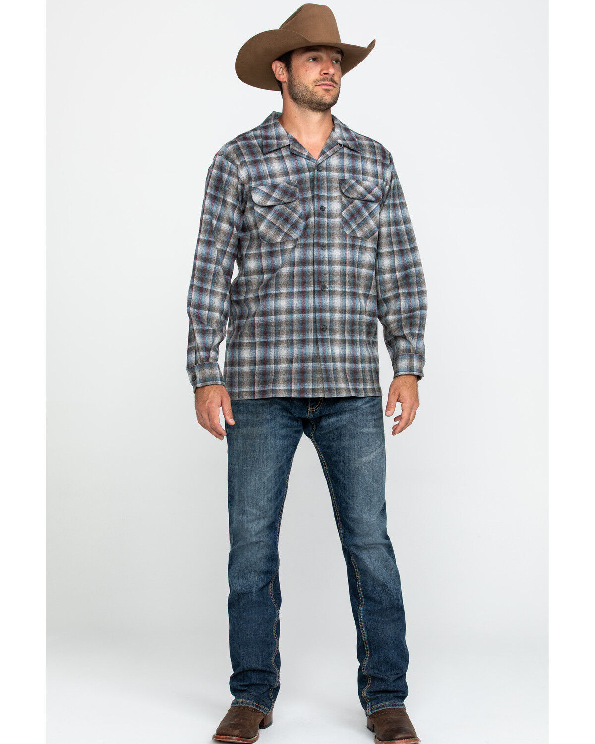 Image #6 - Pendleton Men's Gray Board Oxford Plaid Long Sleeve Western Shirt, Grey, hi-res
