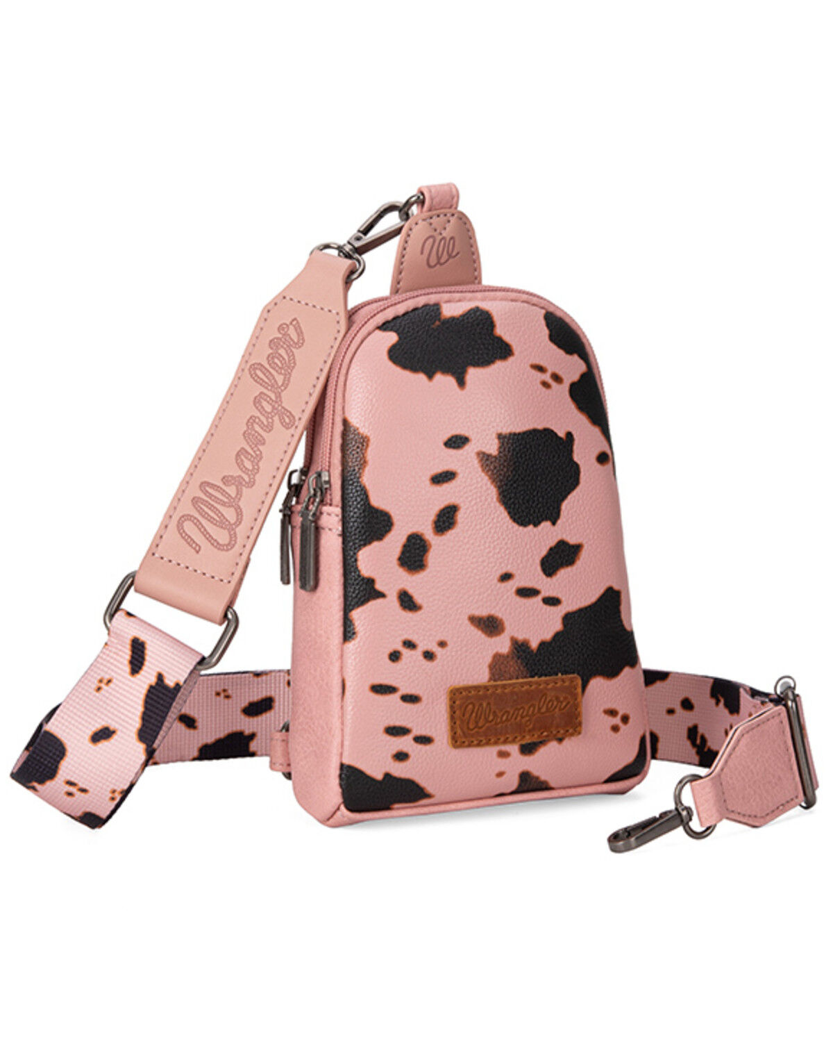 Image #1 - Wrangler Women's Cow Print Sling Bag, Pink, hi-res