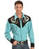 Image #1 - Scully Men's Rose & Horseshoe Embroidered Retro Long Sleeve Western Shirt - Big & Tall, Turquoise, hi-res