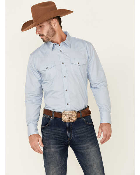 Gibson Men's Basic Solid Long Sleeve Snap Western Shirt , Light Blue, hi-res