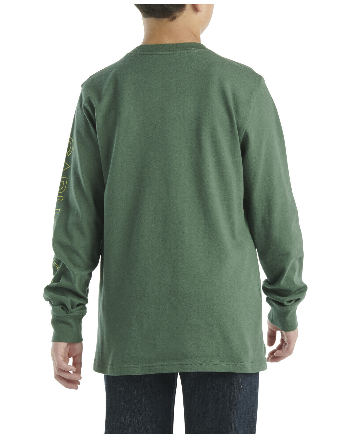 Image #3 - Carhartt Boys' Solid Logo Long Sleeve Pocket T-Shirt, Green, hi-res