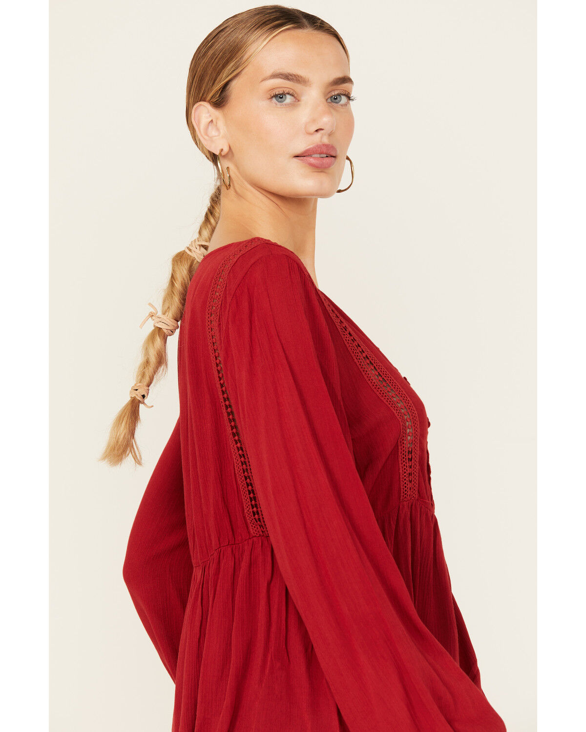 Image #2 - Wild Moss Women's Crochet Trim Top, Red, hi-res