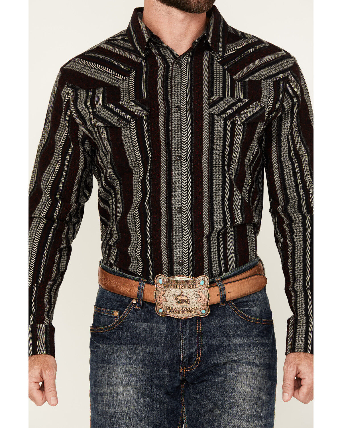 Image #2 - Cody James Men's Caspian Serape Striped Long Sleeve Snap Western Shirt - Tall, Burgundy, hi-res