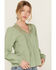 Image #2 - Jolt Women's Lace Trim Long Sleeve Peasant Top, Sage, hi-res