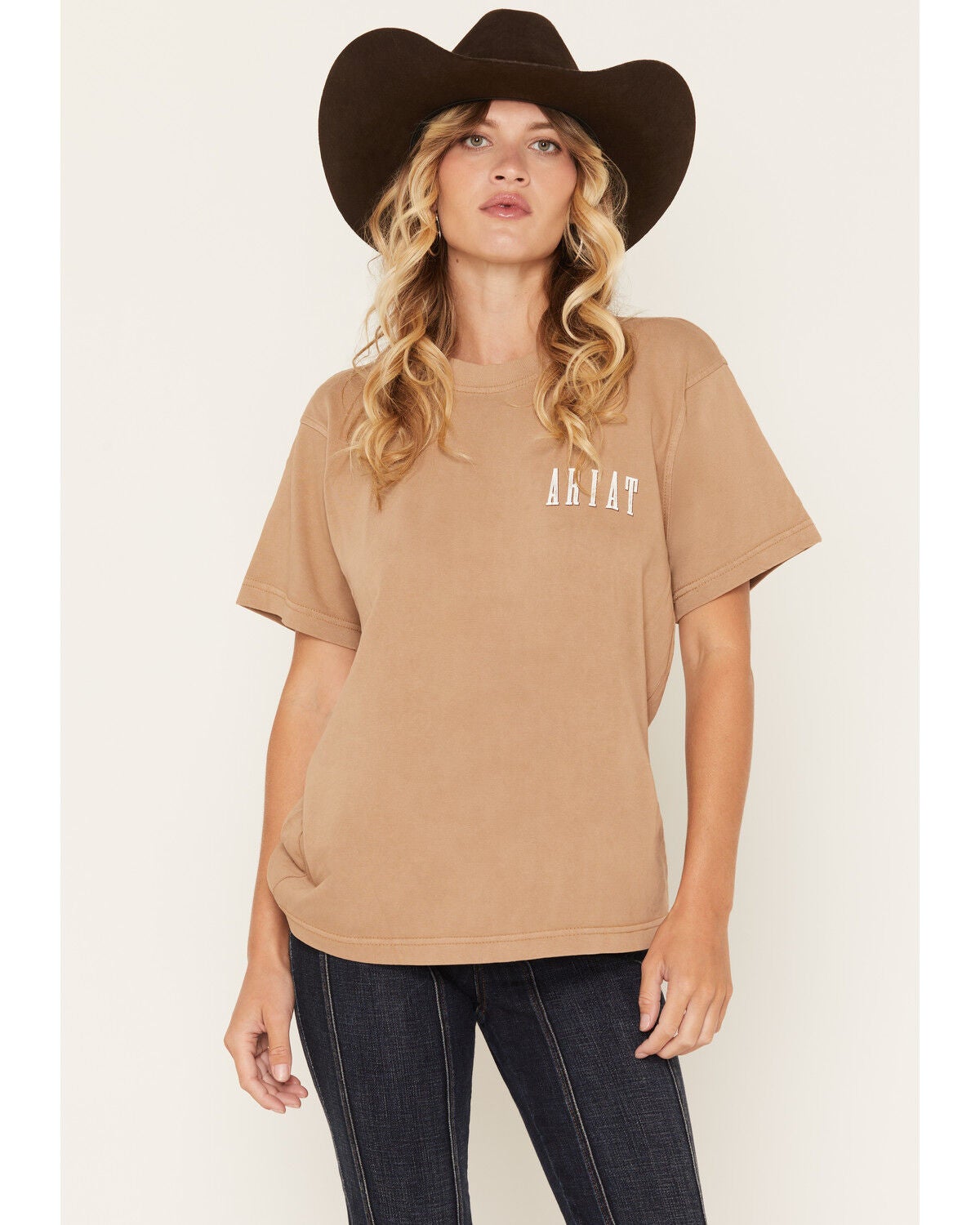 Ariat Women's Boot Barn Exclusive Sunflower Logo Short Sleeve Graphic Tee, Beige, hi-res