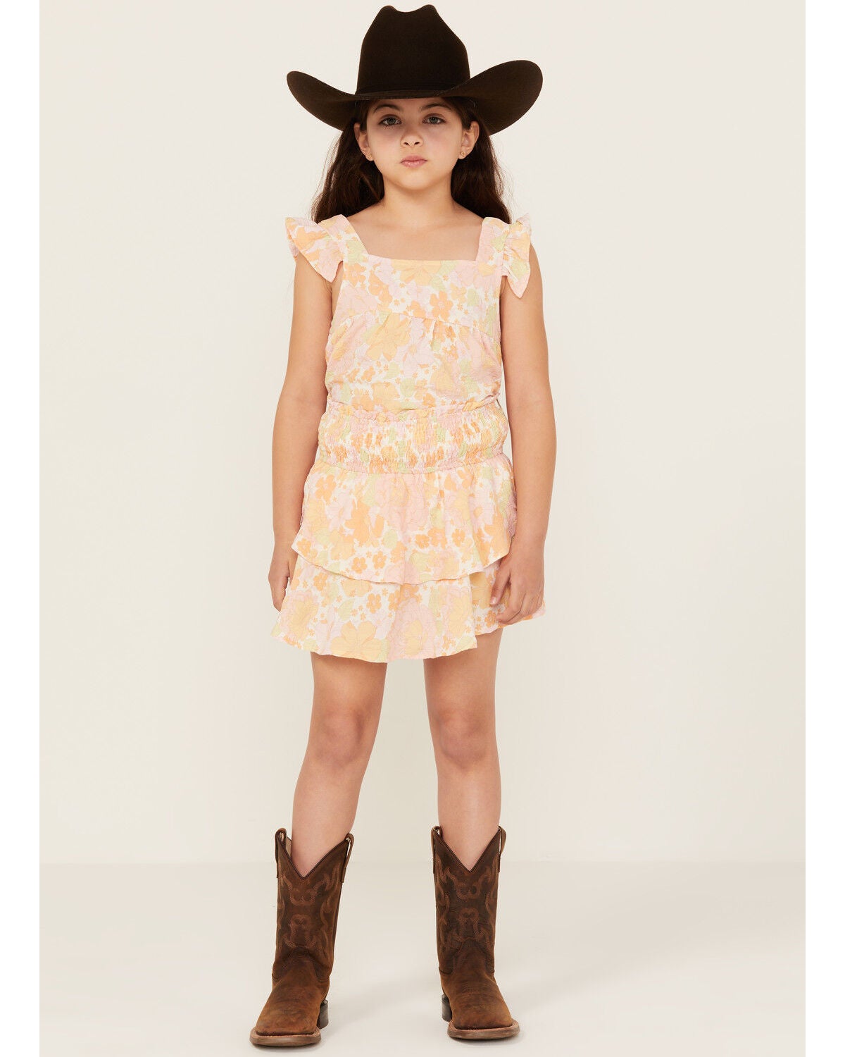 Hayden LA Girls' Pale Print Ruffle Skirt, Yellow, hi-res