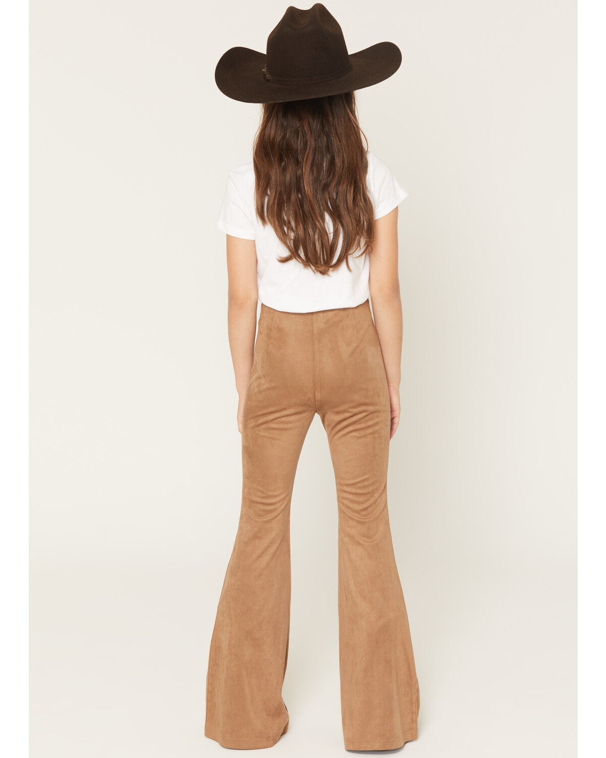 Image #3 - Shyanne Girls' Studded Side Seam Faux Suede Flare Pants, Coffee, hi-res