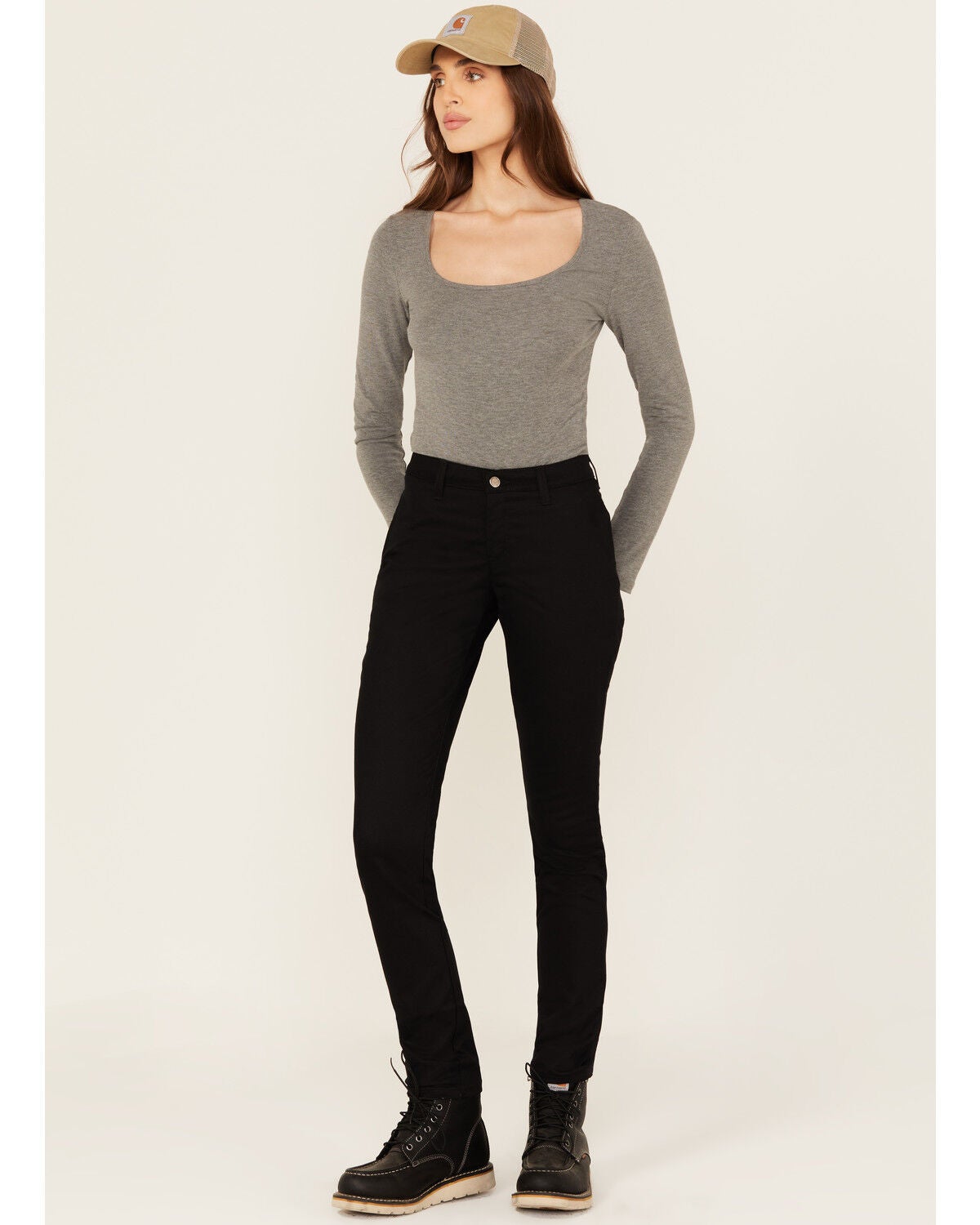 Dickies Women's Mid Rise Skinny Stretch Twill Work Pants, Black, hi-res