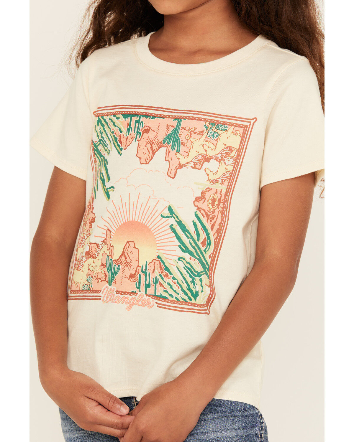 Image #3 - Wrangler Girls' Logo Desert Short Sleeve Graphic Tee, White, hi-res