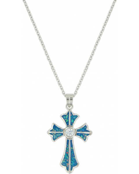 Image #1 - Montana Silversmiths Women's River of Lights Cross Necklace , Silver, hi-res