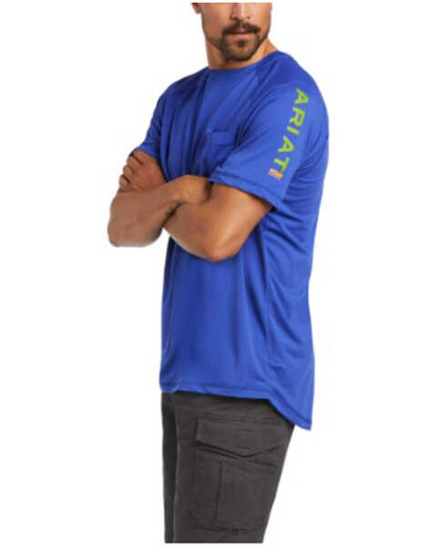 Image #1 - Ariat Men's Royal Blue Rebar Heat Fighter Logo Short Sleeve Work T-Shirt , Royal Blue, hi-res