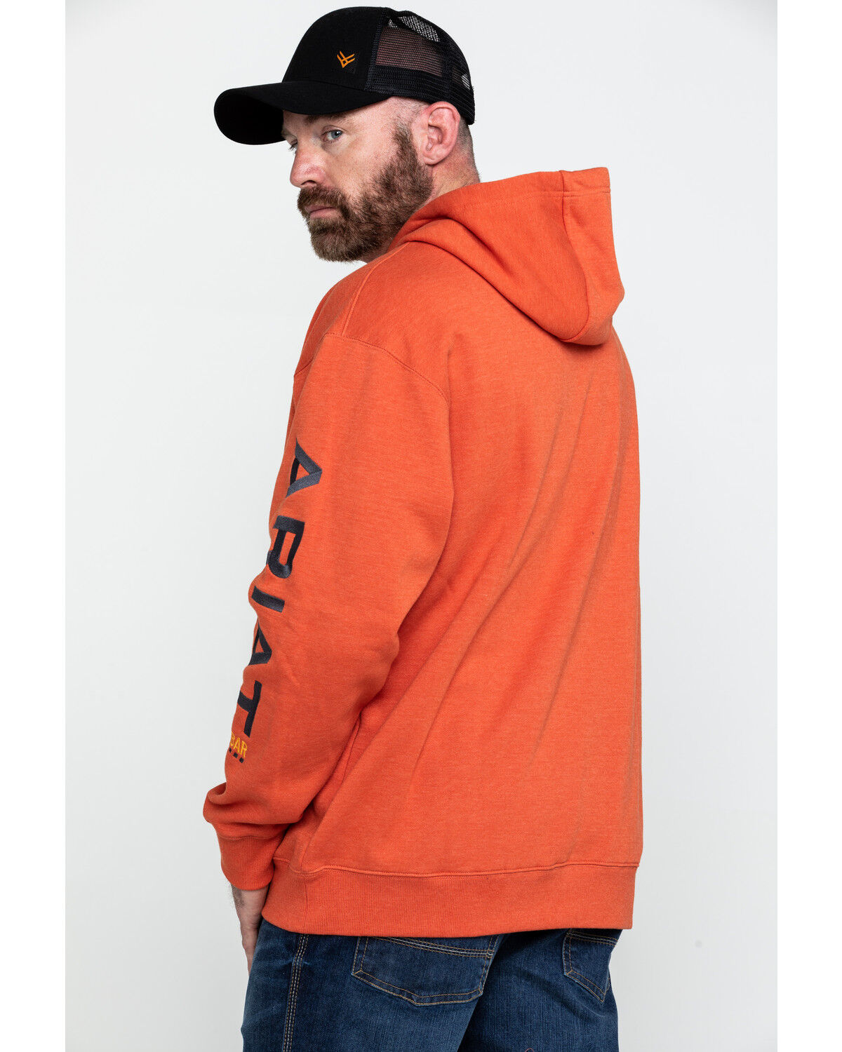 Image #2 - Ariat Men's Volcanic Heather Rebar Graphic Hooded Work Sweatshirt, Heather Orange, hi-res