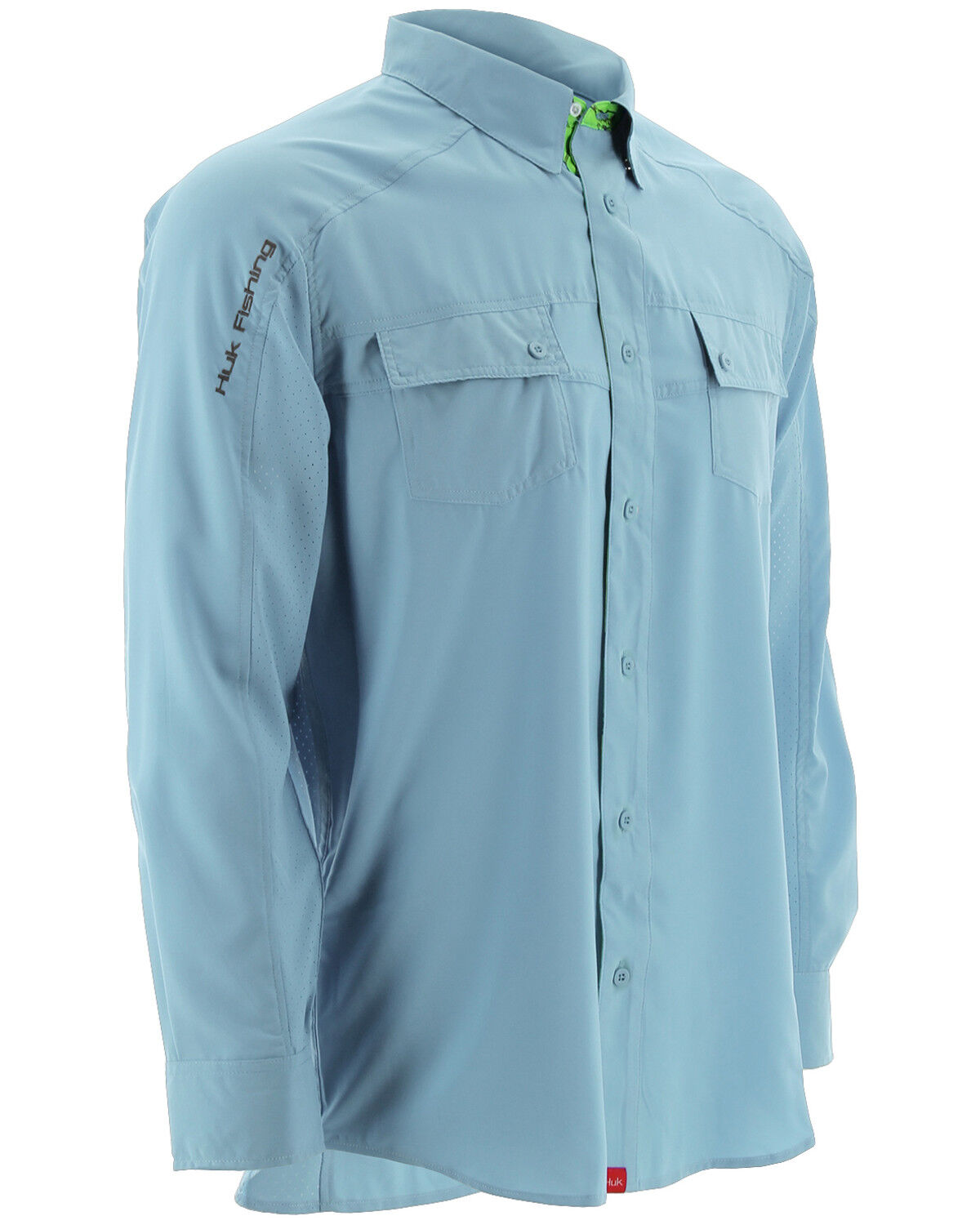 Image #1 - Huk Performance Fishing Men's Next Level Long Sleeve Button Down Woven Shirt, Light Blue, hi-res