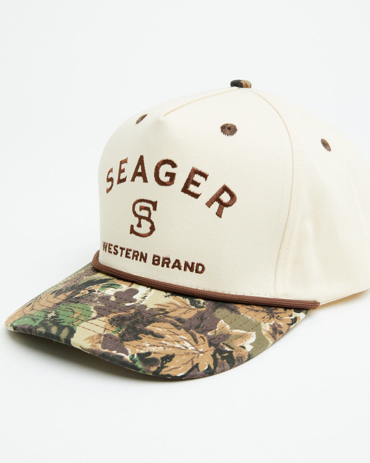 Image #1 - Seager Men's Camo Branded Snapback, Cream, hi-res