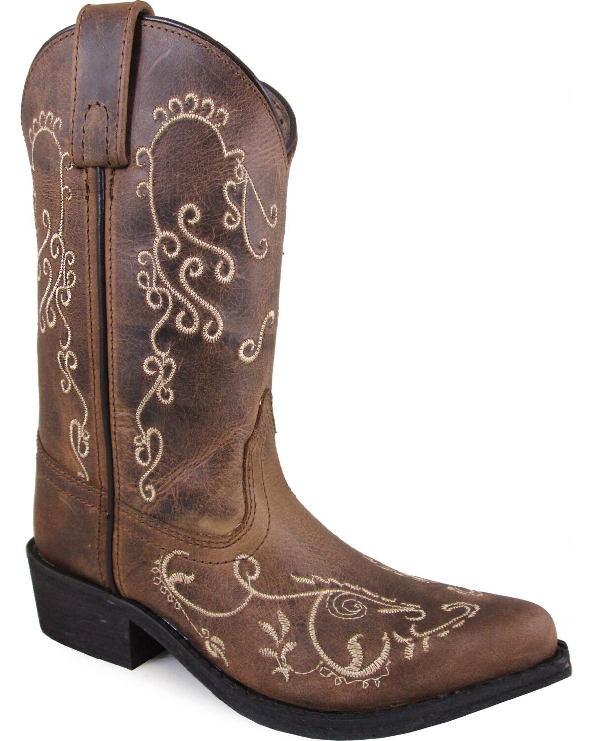 Smoky Mountain Little Girls' Jolene Distressed Western Boots - Snip Toe, Brown, hi-res
