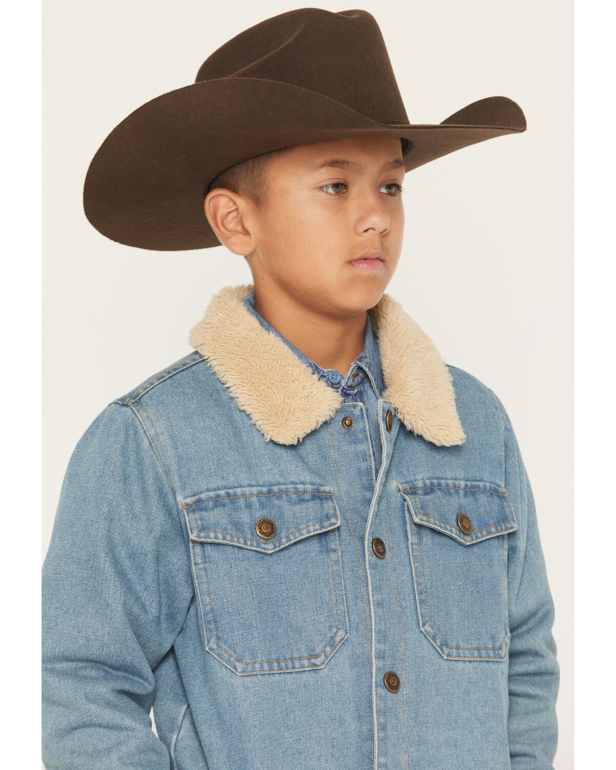Image #2 - Urban Republic Boys' Medium Wash Sherpa Lined Snap Denim Jacket, Medium Wash, hi-res