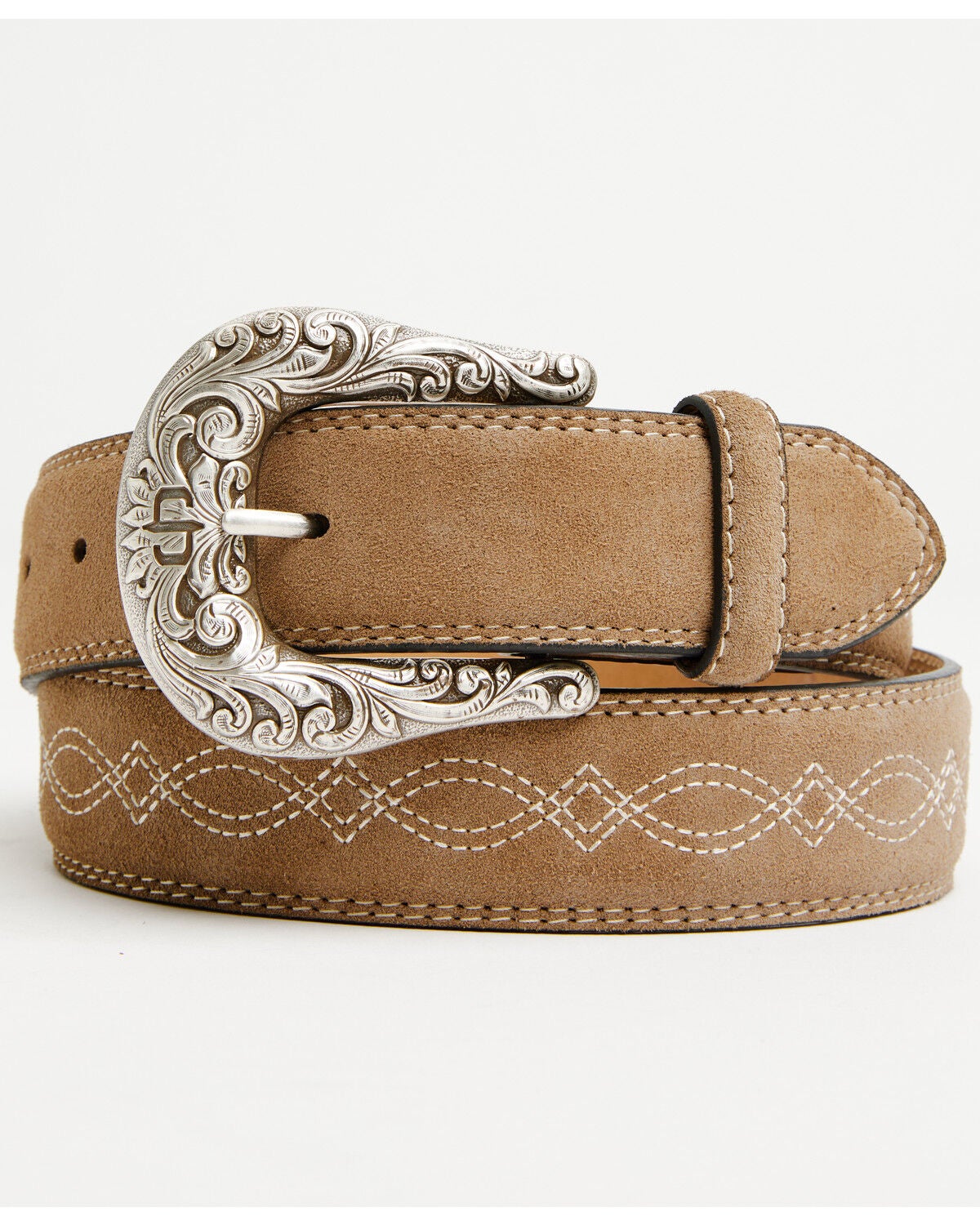 Stetson Women's Boot Stitch Suede Leather Belt, Taupe, hi-res