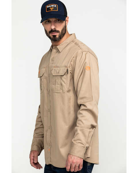 Hawx Men's Khaki FR Long Sleeve Woven Work Shirt - Tall , Beige/khaki, hi-res
