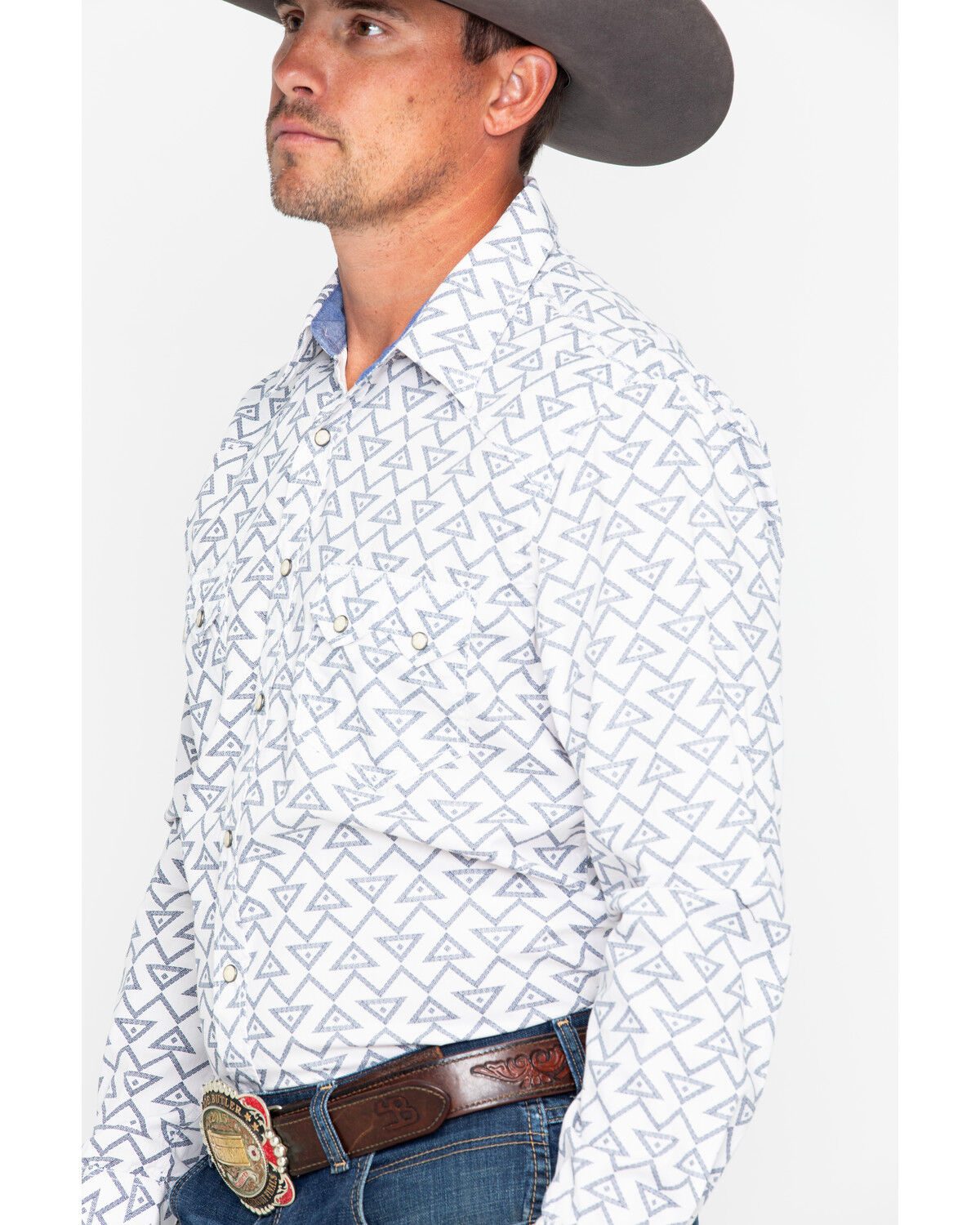 Image #1 - Rock & Roll Denim Men's Triangle Geo Print Long Sleeve Western Shirt, Grey, hi-res