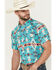 Image #2 - Panhandle Men's Boot Barn Exclusive TEK Southwestern Print Short Sleeve Performance Western Shirt, Turquoise, hi-res