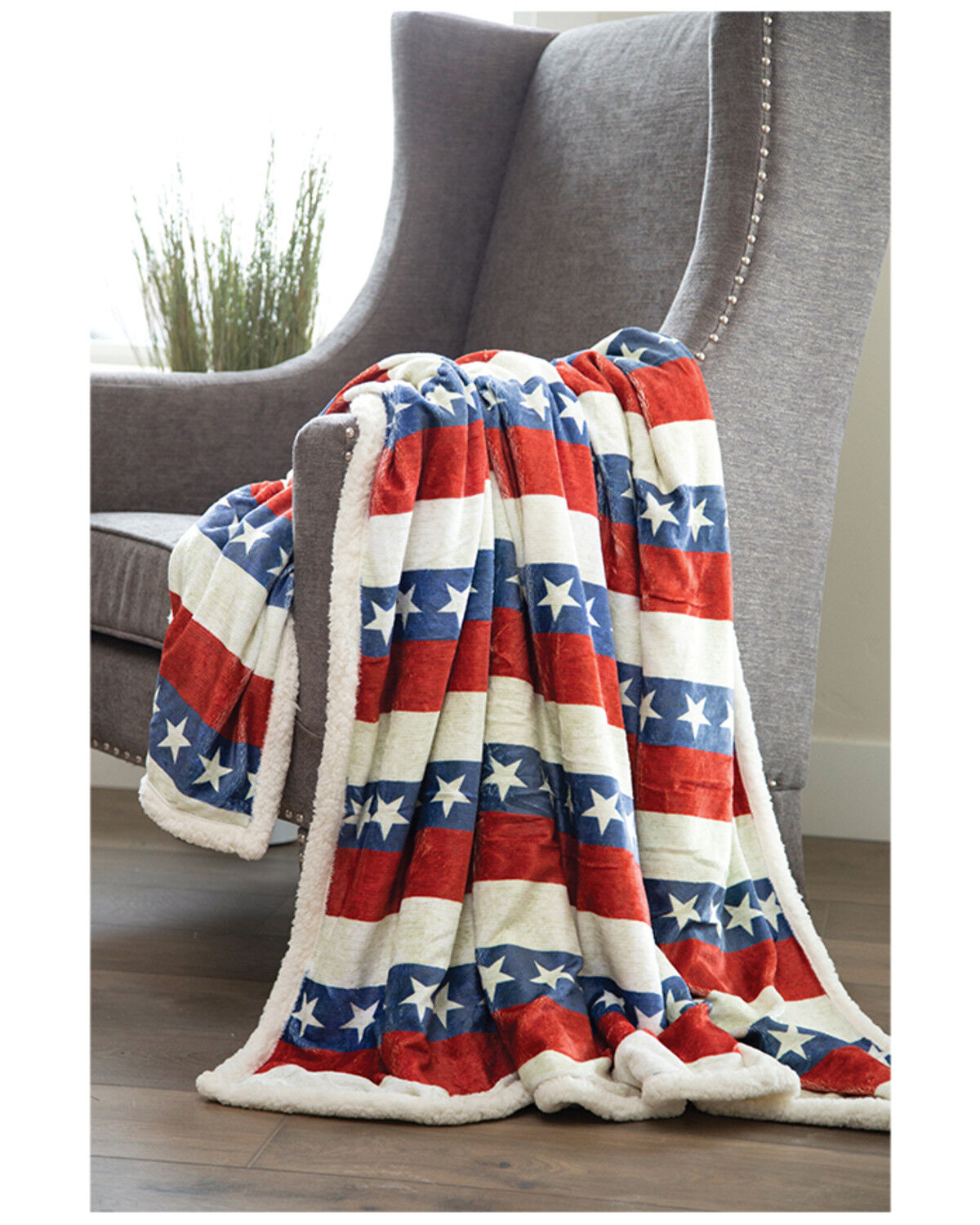 Image #1 - Carstens Home Americana Plush Sherpa Throw Blanket, Blue, hi-res