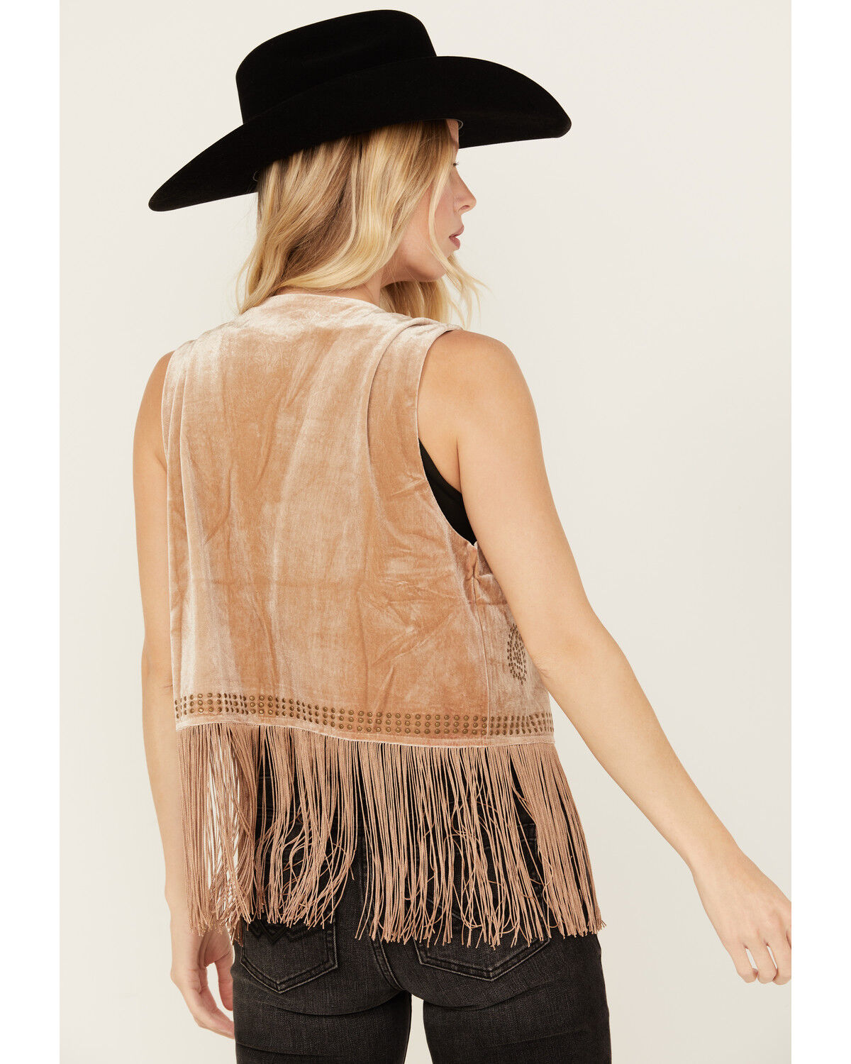 Image #4 - Vocal Women's Studded Faux Suede Fringe Vest, Tan, hi-res