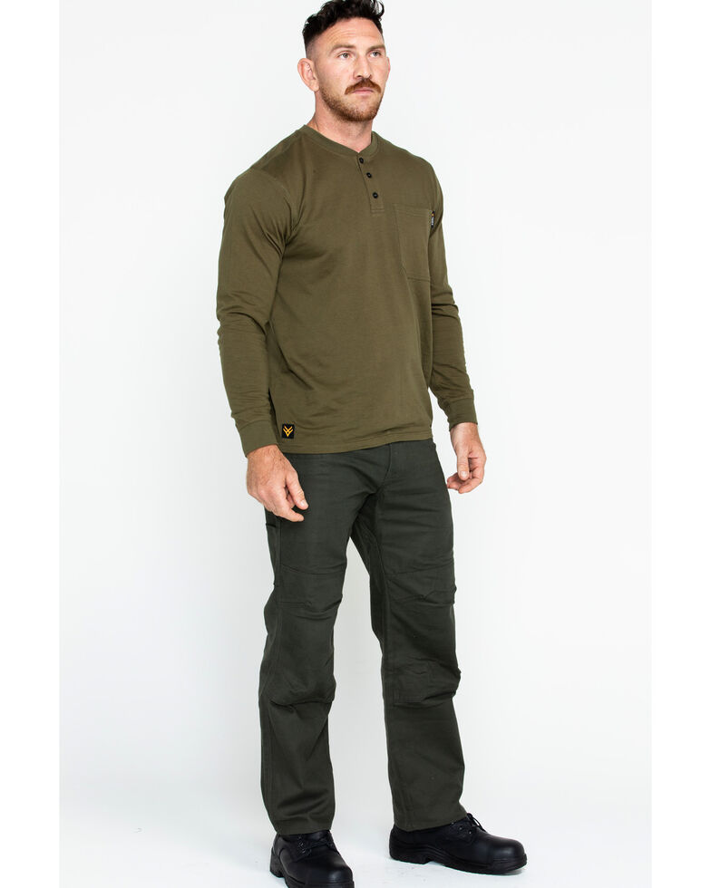 Hawx Men's Pocket Henley Long Sleeve Work Shirt , Olive, hi-res