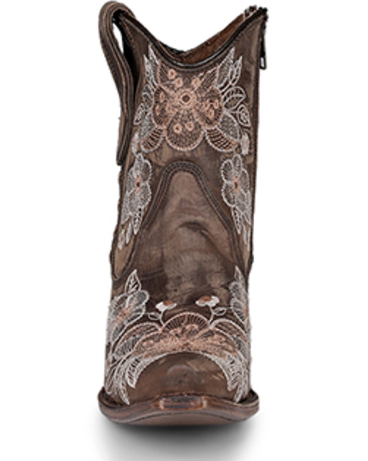 Image #3 - Circle G Women's Floral Embroidered Western Booties - Snip Toe, Chocolate, hi-res