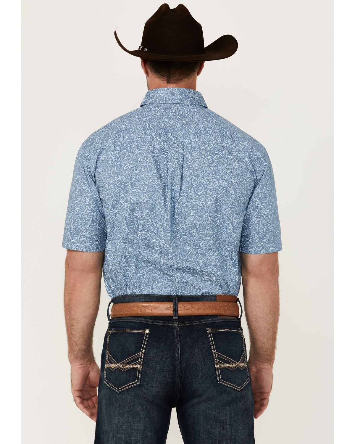 Image #4 - George Strait by Wrangler Men's Paisley Print Short Sleeve Stretch Western Shirt, Blue, hi-res