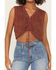 Image #3 - Shyanne Women's Metallic Cinch-Front Sweater Tank, Mahogany, hi-res