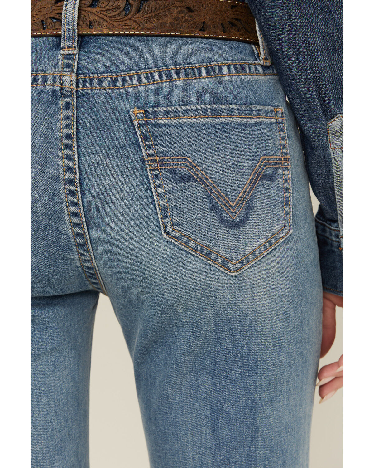 Image #2 - Rock & Roll Denim Women's Light Wash Mid Rise Embroidered Trouser Stretch Denim Jeans, Light Wash, hi-res