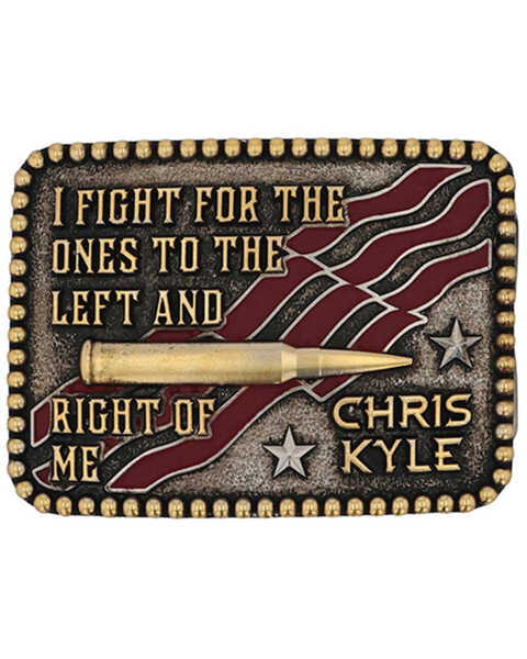 Montana Silversmiths Men's Left & Right Of Me Chris Kyle Belt Buckle, Bronze, hi-res