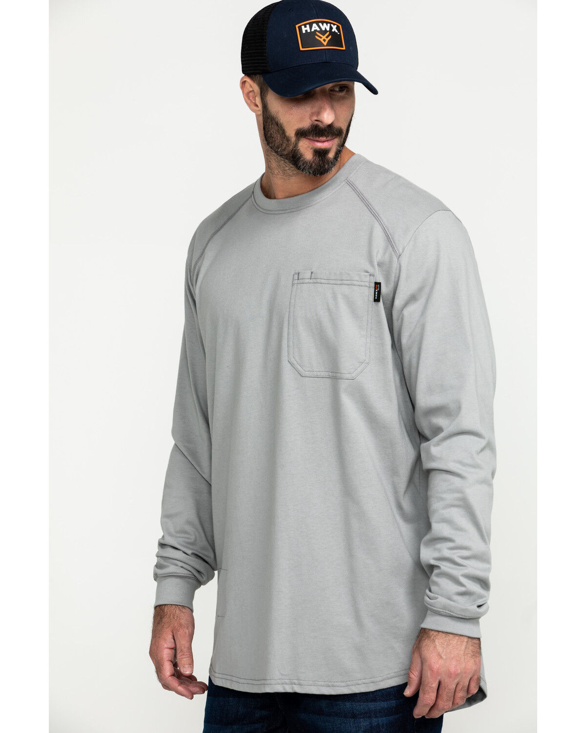 Image #3 - Hawx Men's FR Pocket Long Sleeve Work T-Shirt - Tall, Silver, hi-res