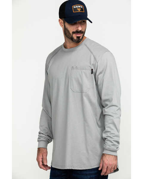 Image #3 - Hawx Men's FR Pocket Long Sleeve Work T-Shirt - Tall , Silver, hi-res