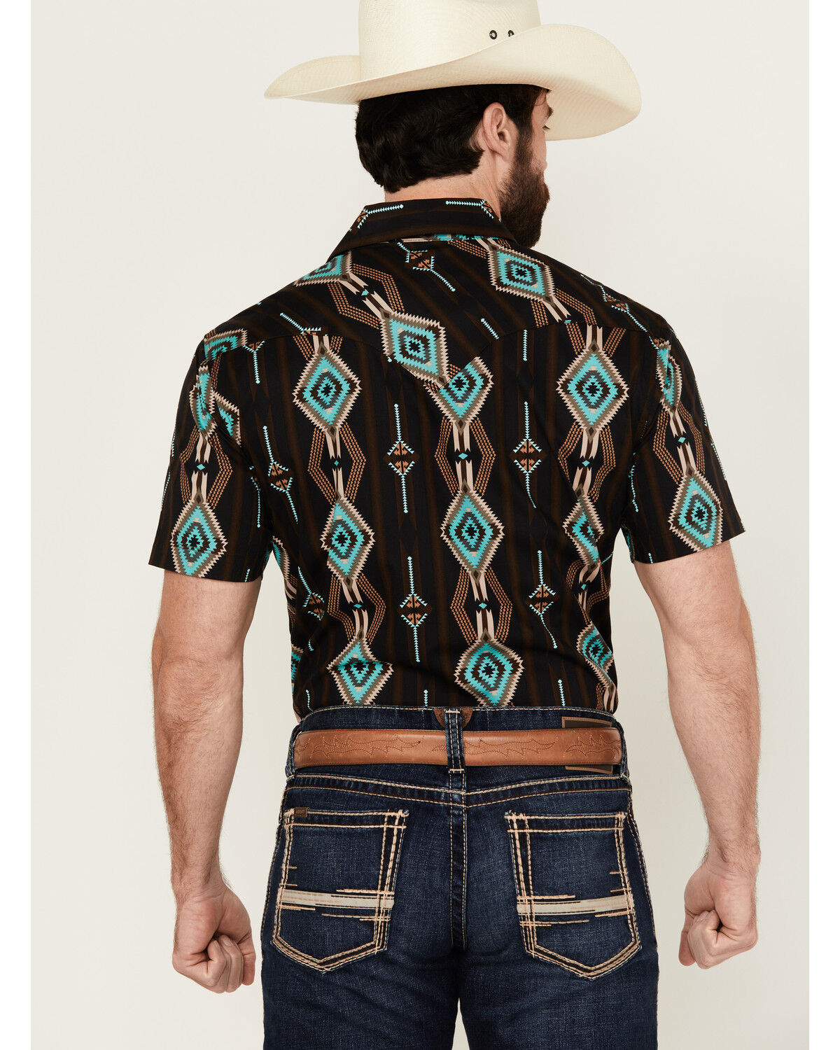 Image #4 - Rock & Roll Denim Men's Southwestern Print Short Sleeve Snap Stretch Western Shirt, Black, hi-res