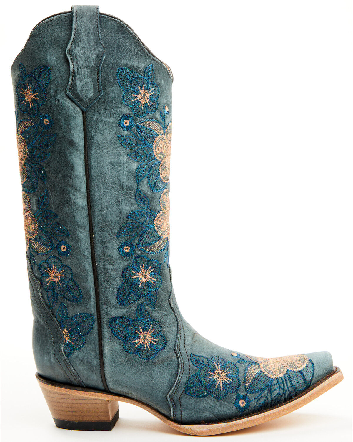 Image #2 - Circle G Women's Floral Embroidered Western Boots - Snip Toe, Blue, hi-res