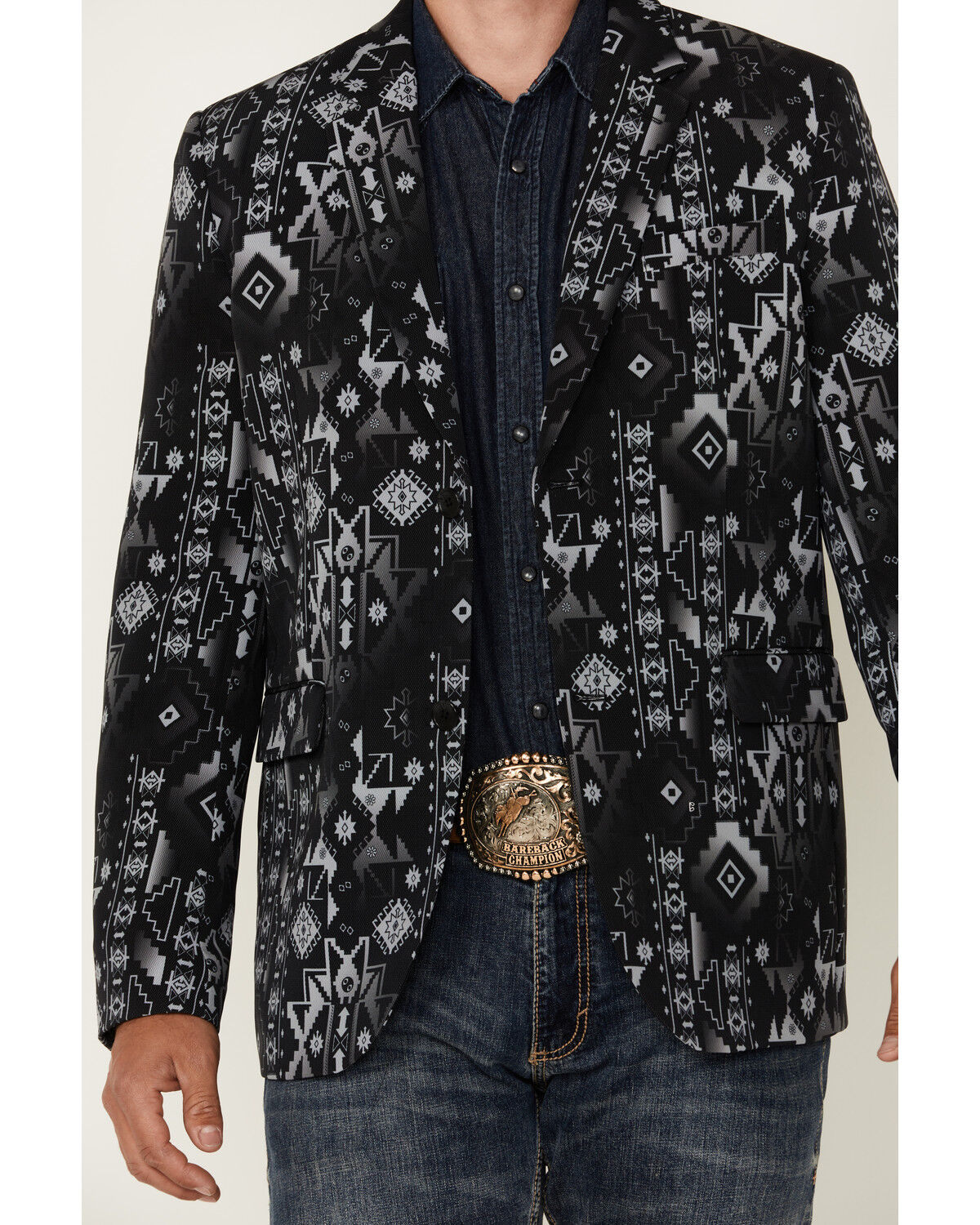Image #3 - Rock & Roll Denim Men's Southwestern Print Sportcoat, Black, hi-res