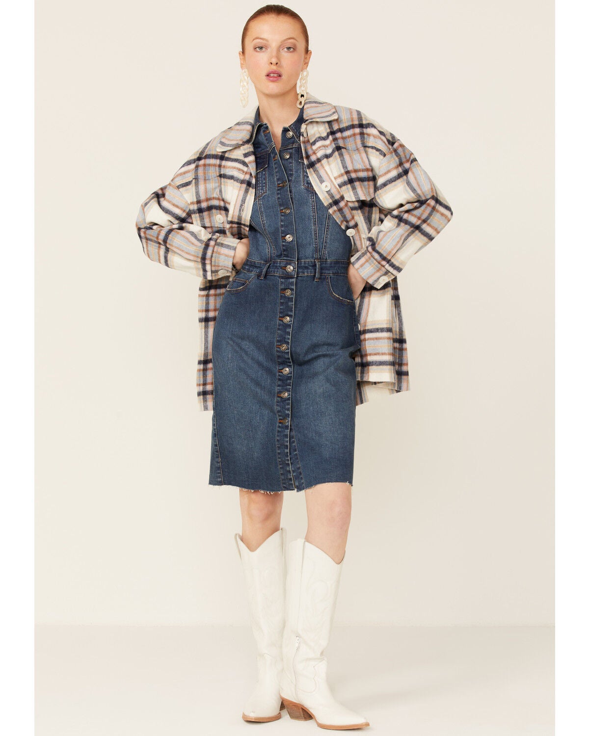 Cream \u0026 Mauve Large Plaid Shacket 