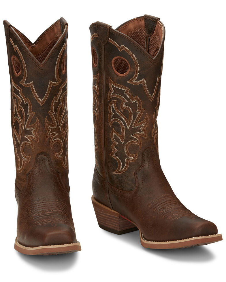 Justin Men's Puncher Brown Western Boots - Wide Square Toe ...